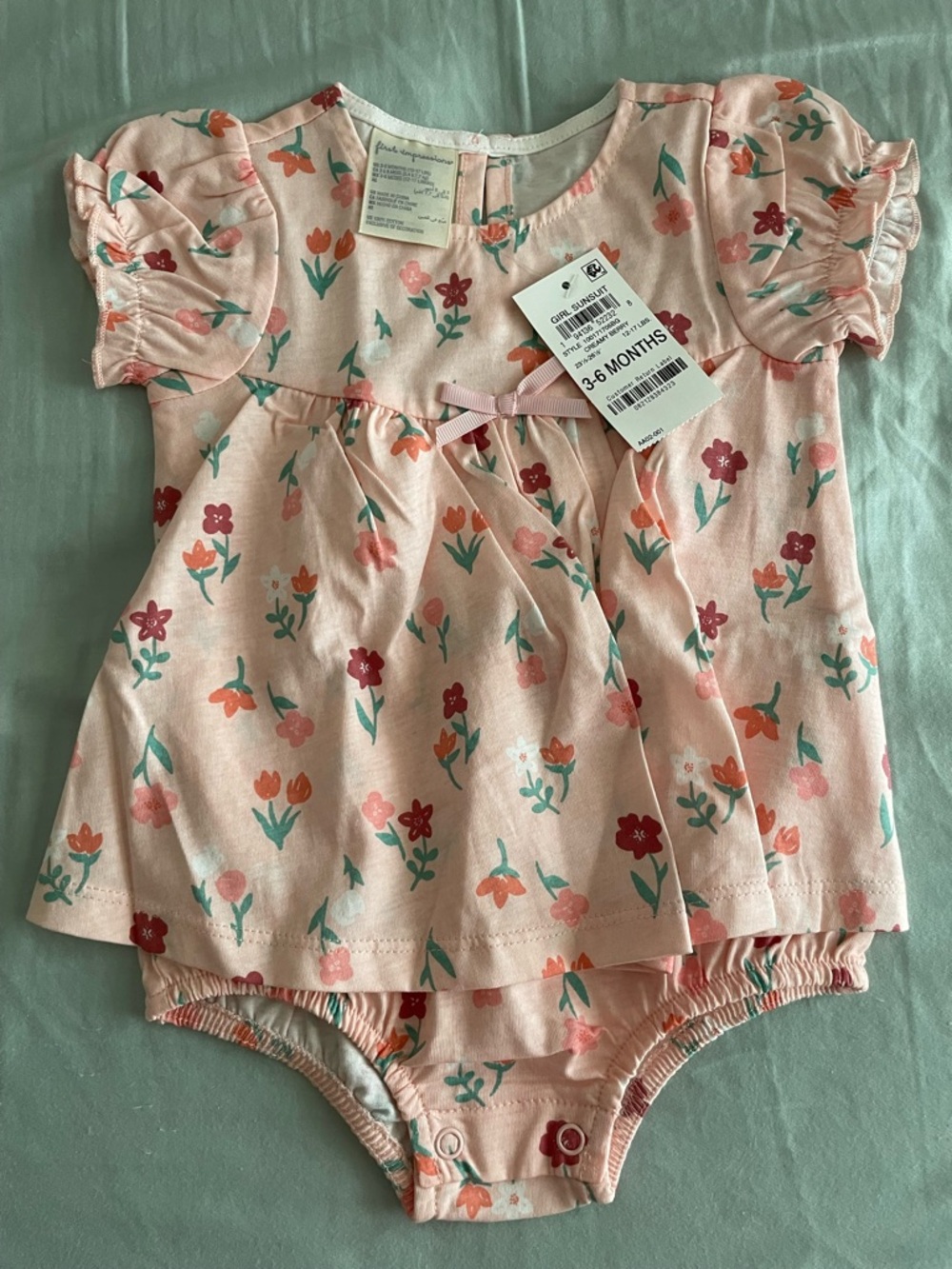 NWT Pink Floral Baby Dress Bodysuit - 3-6 Months